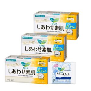 laurier乐而雅素肌 超薄型 日用无羽翼17cm 32片×3套(96个)